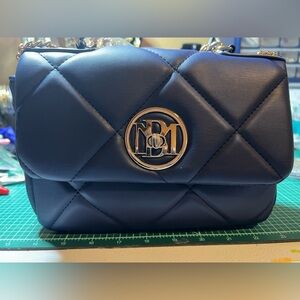 NWT Badgley MISCHKA Vegan Leather Navy Blue Quilted Handbag- so soft